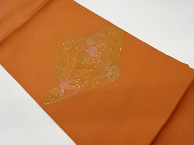 JAPANESE KIMONO / VINTAGE NAGOYA OBI / SHIOZE / ABSTRACT RHOMBUS & FLOWERS